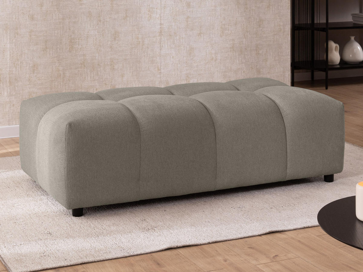 ECKSOFA inkl. Hocker Bubble mit Schlaffunktion und losen Rückenkissen, Sitzfläche Bubble-Optik aus weichem Taupe Strukturstoff - Ottomane Rechts - Taupe/Schwarz, Holz/Kunststoff (306/180cm) - S-Style Möbel