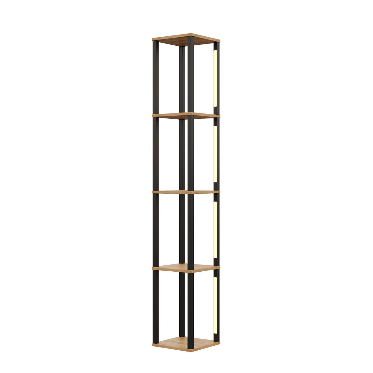VITRINE in Schwarz Regal mit einstellbare LED-Beleuchtung, 26/26/165 cm - Naturfarben, Holzwerkstoff (26/165/26cm) - STILVORA