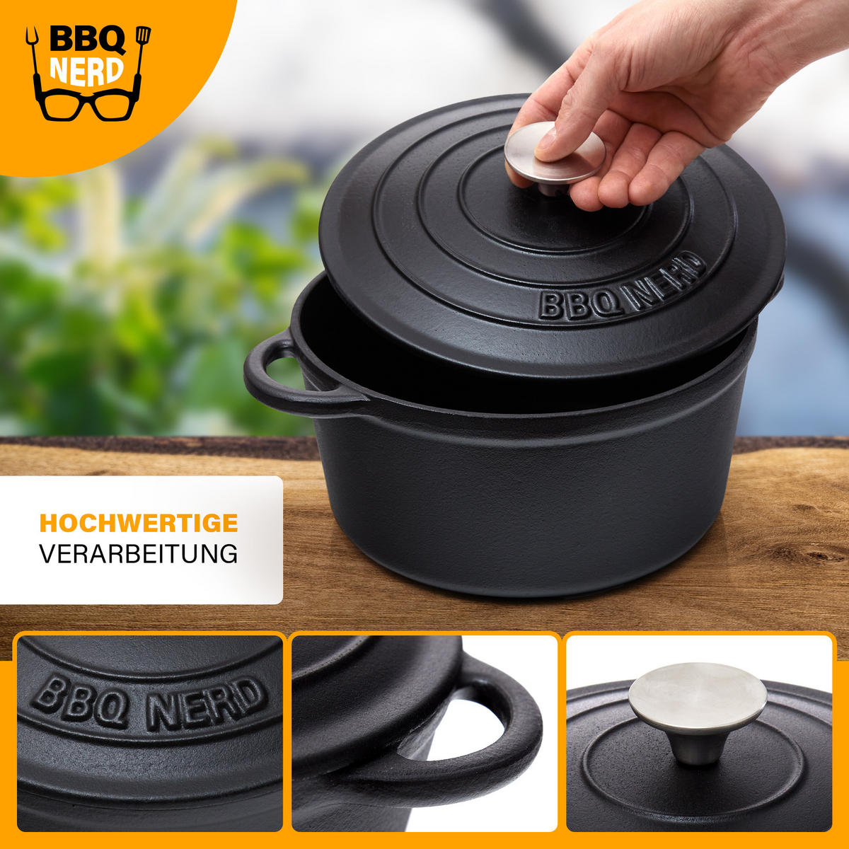 BRÄTER Gusseisen emailliert 4L - Feuertopf Topf Cocotte Gusstopf - Schwarz, Metall (26/14/26cm) - BBQ Nerd