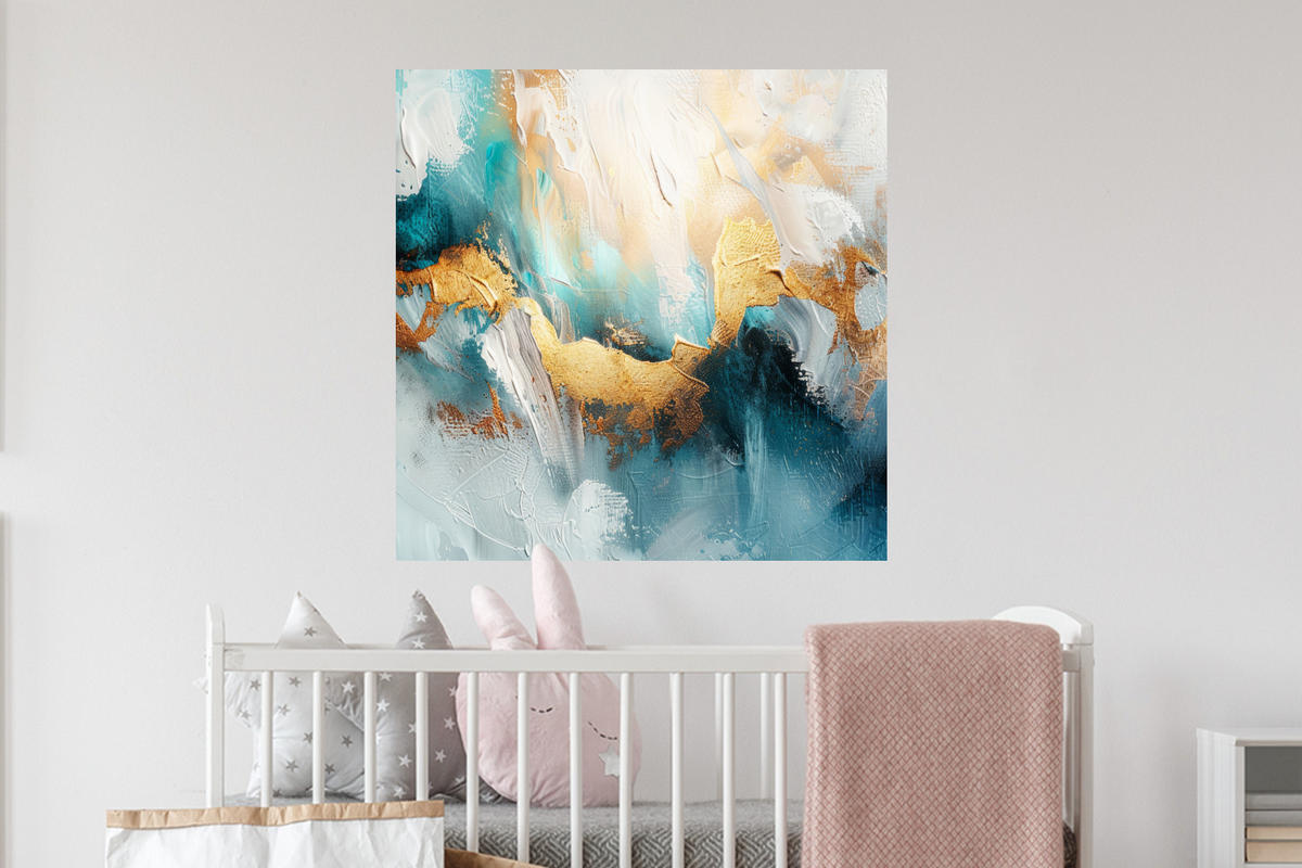 WANDTATTOO Abstrakt - Kunst - Gold - Blau 50x50 cm - Petrol, Kunststoff (50/50/0.1cm) - MuchoWow