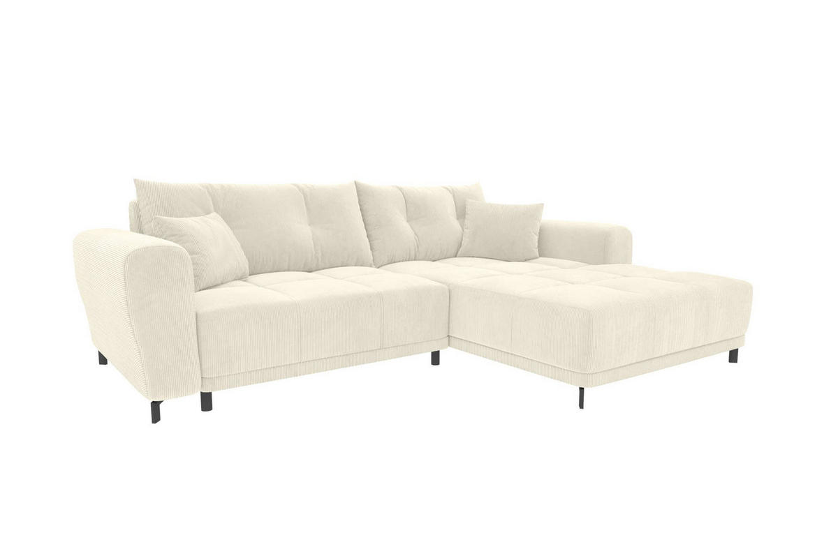 ECKSOFA Massimo Cordstoff Creme inkl. Schlaffunktion Rechts - Creme/Schwarz, Textil/Metall (246/177cm) - 99rooms