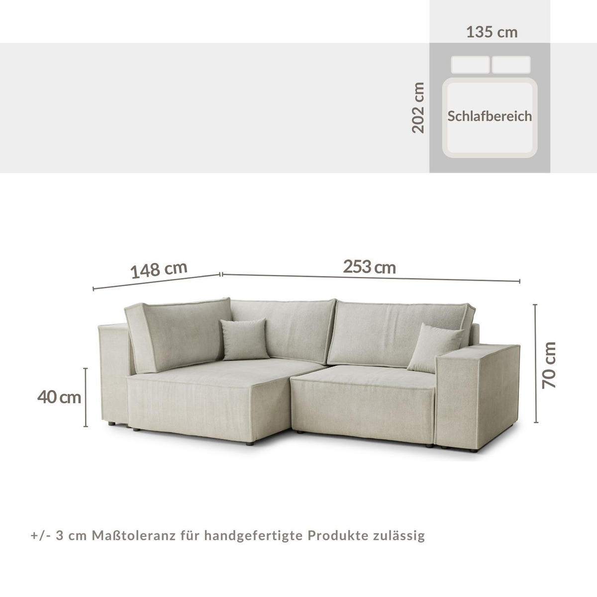ECKSOFA MIT SCHLAFFUNKTION Tonga Beige Webstoff - Beige/Schwarz, Holz/Holzwerkstoff (105/225cm) - Maison de Reve