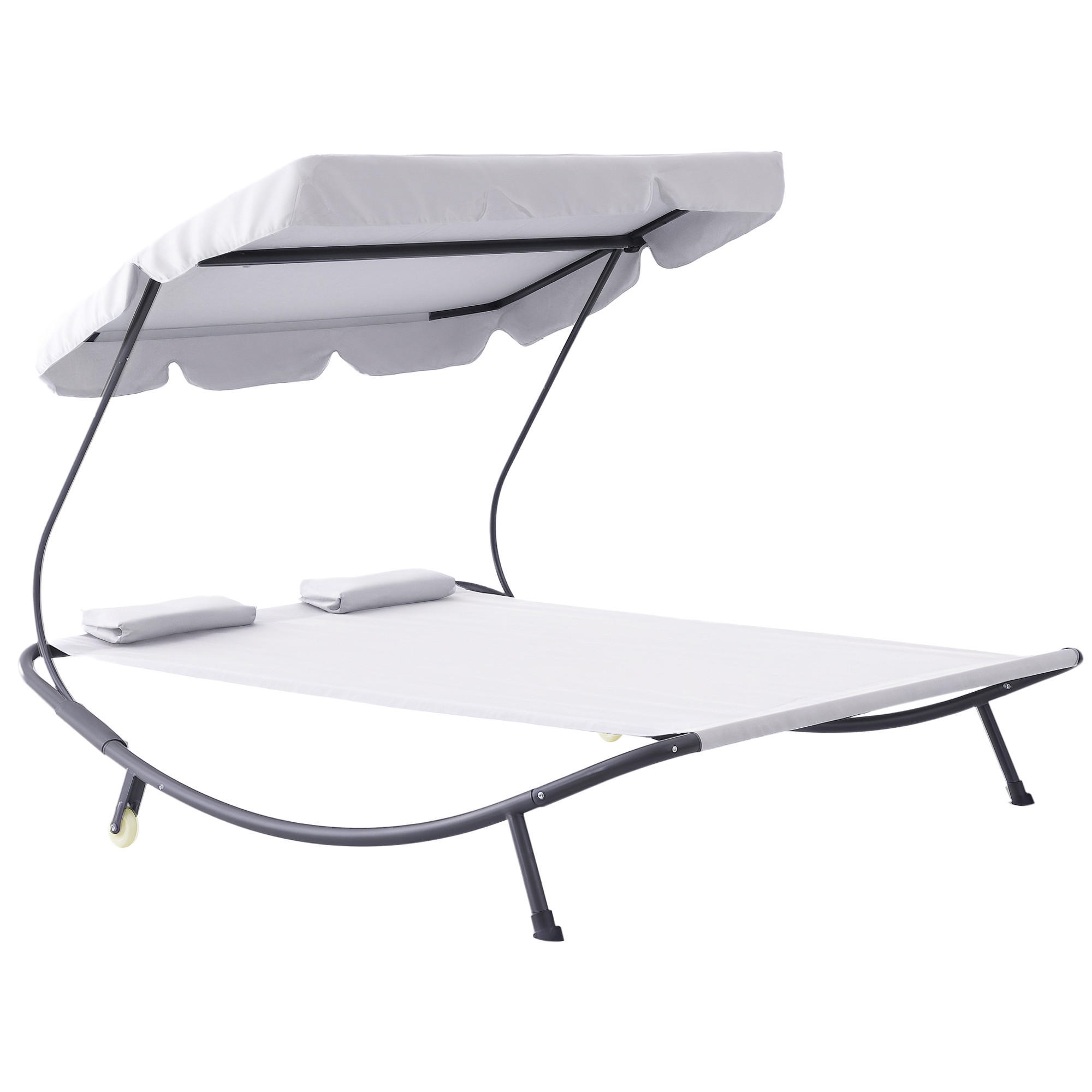 SONNENLIEGE Doppelte 2-Sitzer-Sonnenliege mit verstellbarem Sonnenschirm 200 x 175 x 134 cm ,Creme - Creme, Metall (175/155/200cm) - Vallsero