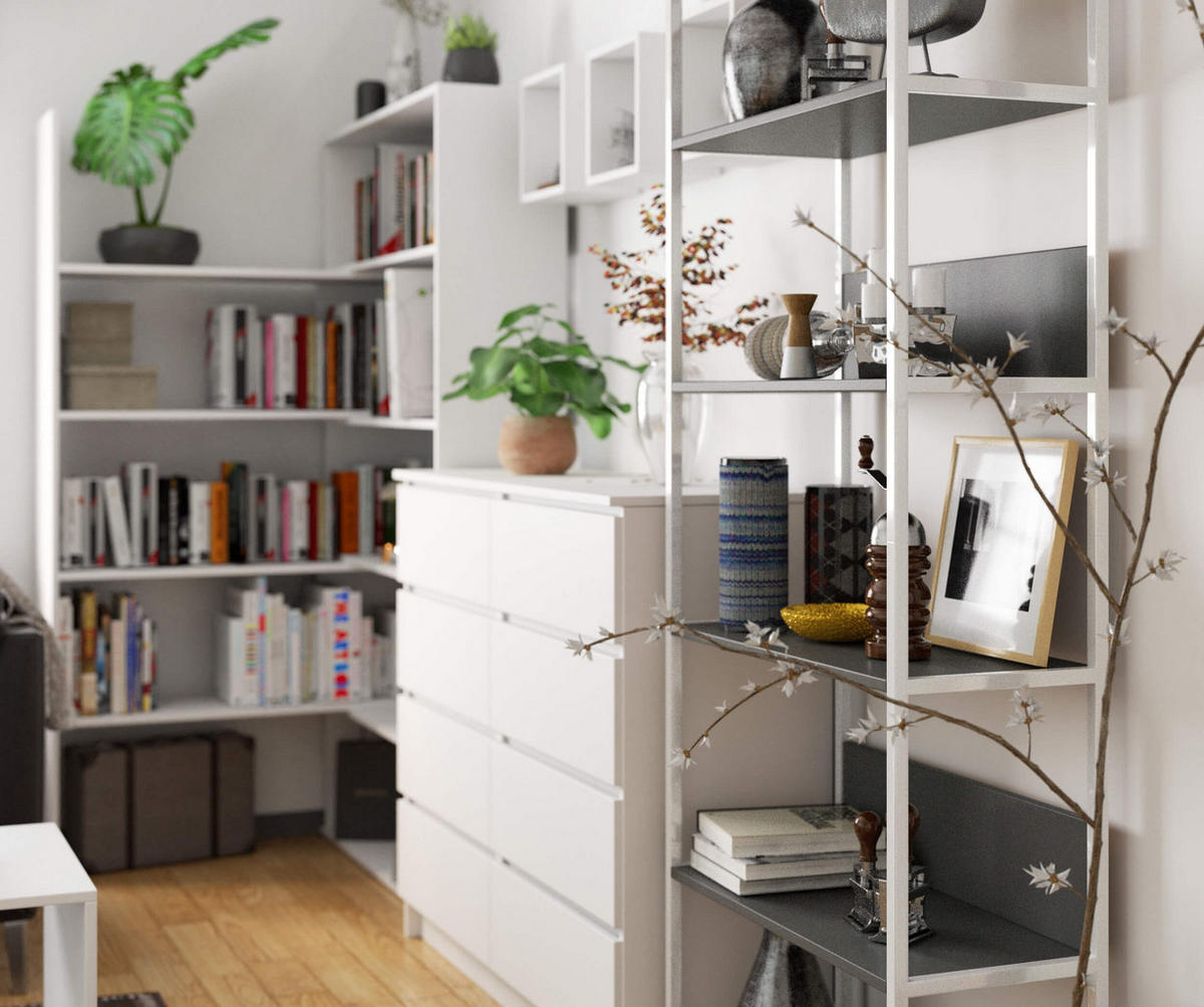 LOFT-REGAL Weiß, Grau 70x192x32 cm - Weiß/Grau, Holzwerkstoff/Metall (70/192/32cm) - Akord