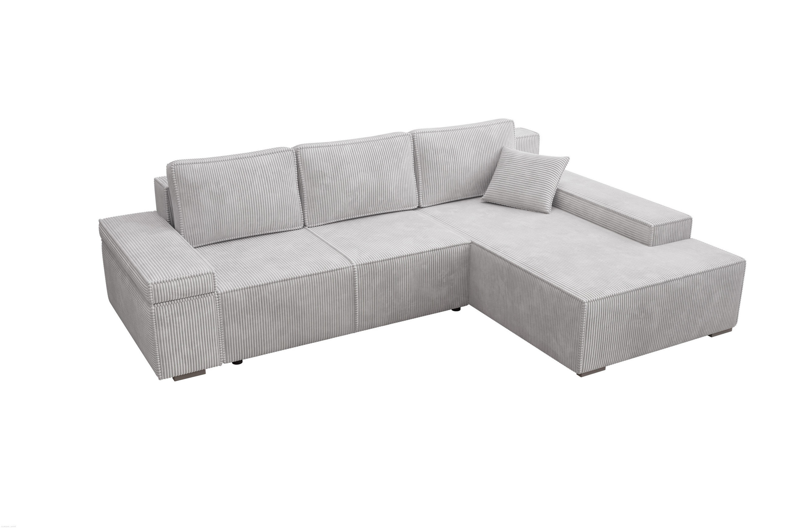 ECKSOFA Milo mit Schlaffunktion und Bettkasten, Couch L-Form, Cord-Stoff, 273x85x185 cm, Grau - Grau, Holz (273/185cm) - PROMETO Möbel