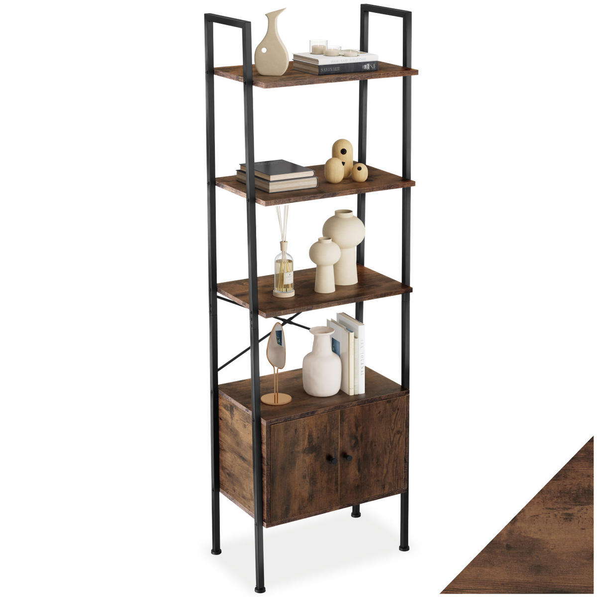 LEITERREGAL Brentwood,inklusive Kippschutz, 57,5 x 34 x 173 cm,Industrial Holz dunkel, rustikal - Rostfarben, Holzwerkstoff (34/173/57.5cm) - tectake