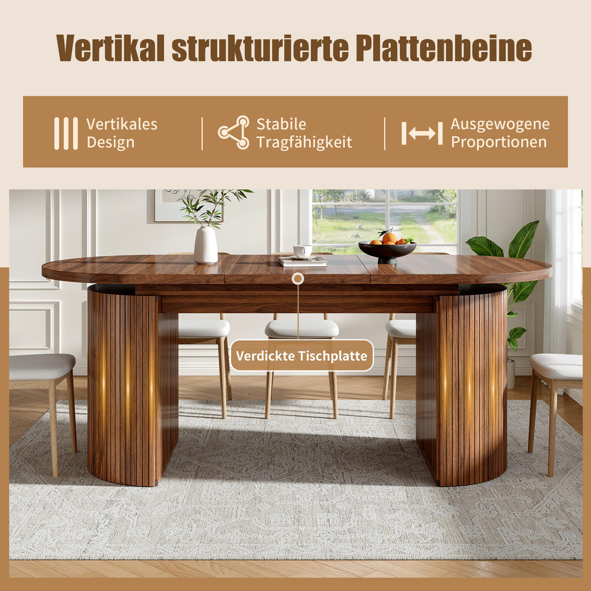 ESSTISCH in Natufarben Ausziehbarer Küchentisch mit verstecktem Stauraum, für Küche, Arbeitszimmer und Wohnzimmer - Dunkelbraun, Holzwerkstoff/Metall (160/80/76cm) - STILVORA