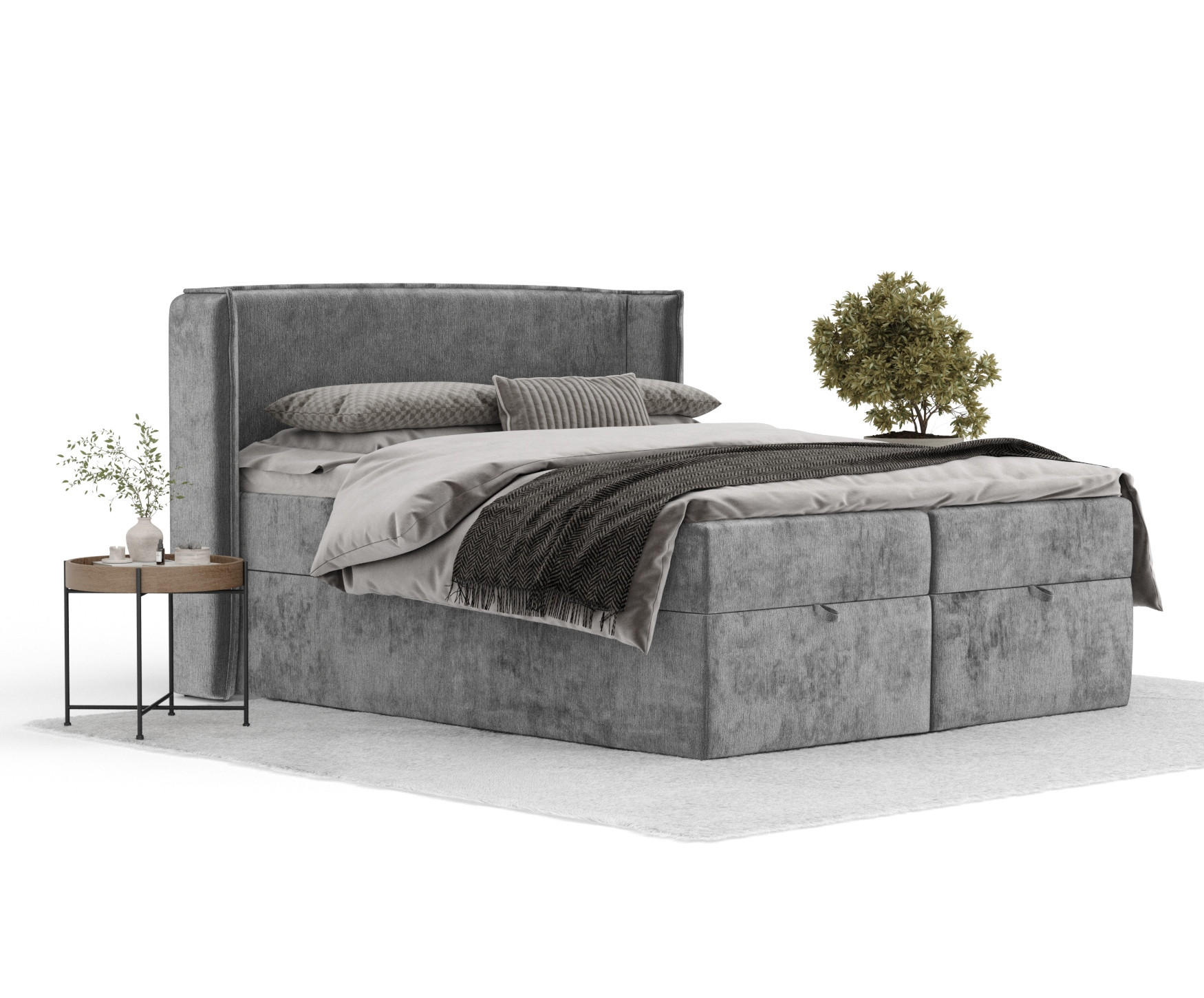 Thumbnail - Maison de Reve Boxbett, Dunkelgrau, Textil, Buche, Kiefer, H3, Höhe ca. 20 cm, 140x200 cm, Oeko-Tex® Standard 100, FSC 1...