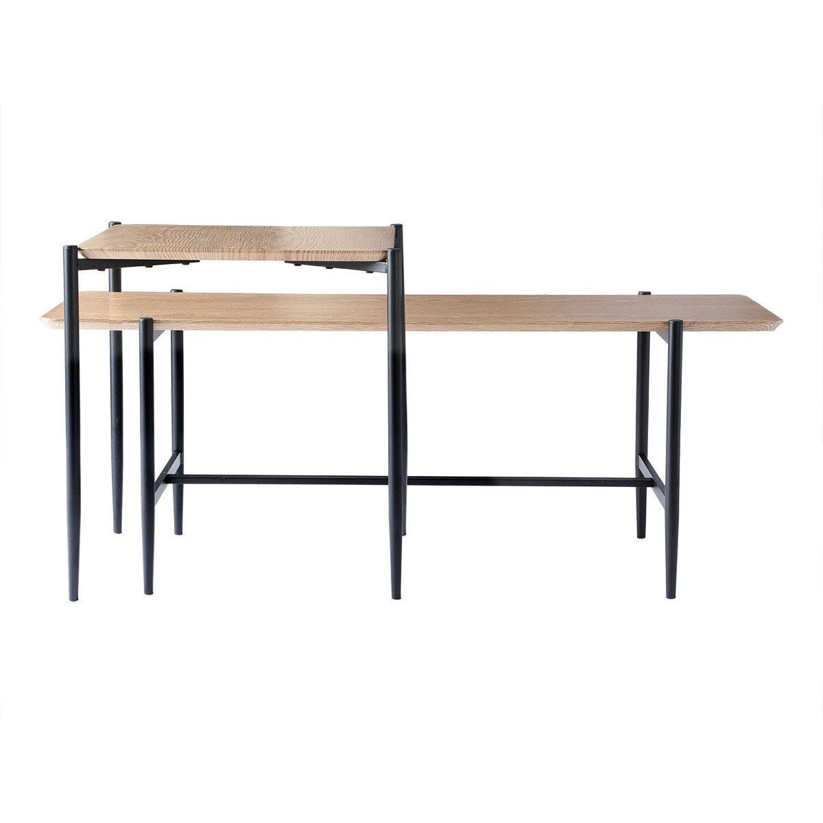 SADA 2 konferenčních stolků v dubové povrchové úpravě s černými kovovými nohami - JESSIE - jabloňová, kompozitní dřevo (100/40/38cm) - Calicosy
