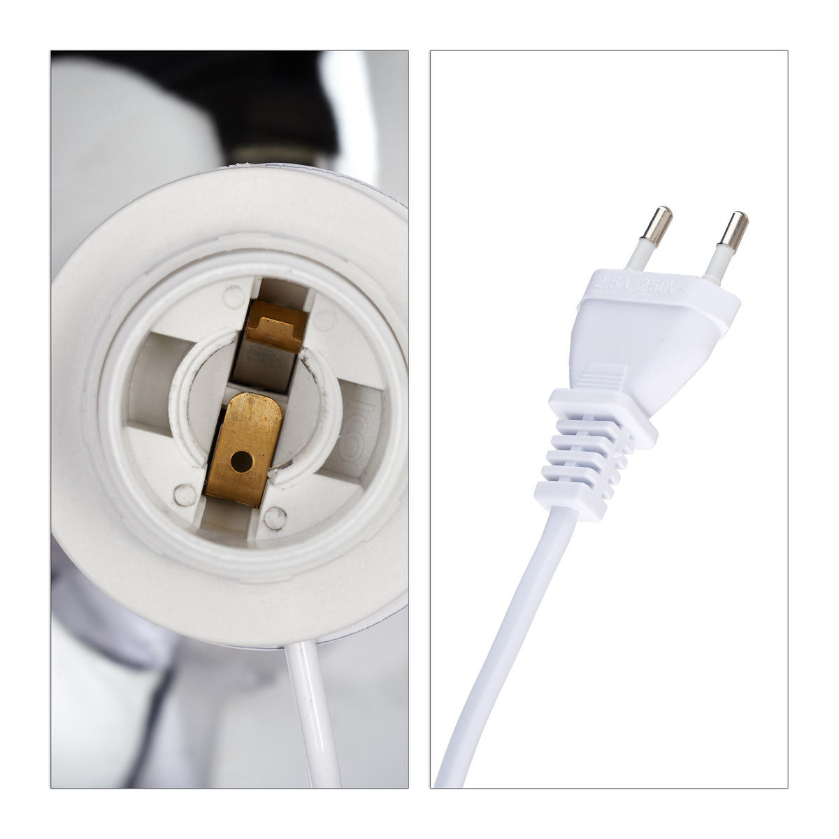 2 x Nachttischlampe - Silberfarben, Kunststoff/Textil (18/18/33.5cm) - Relaxdays