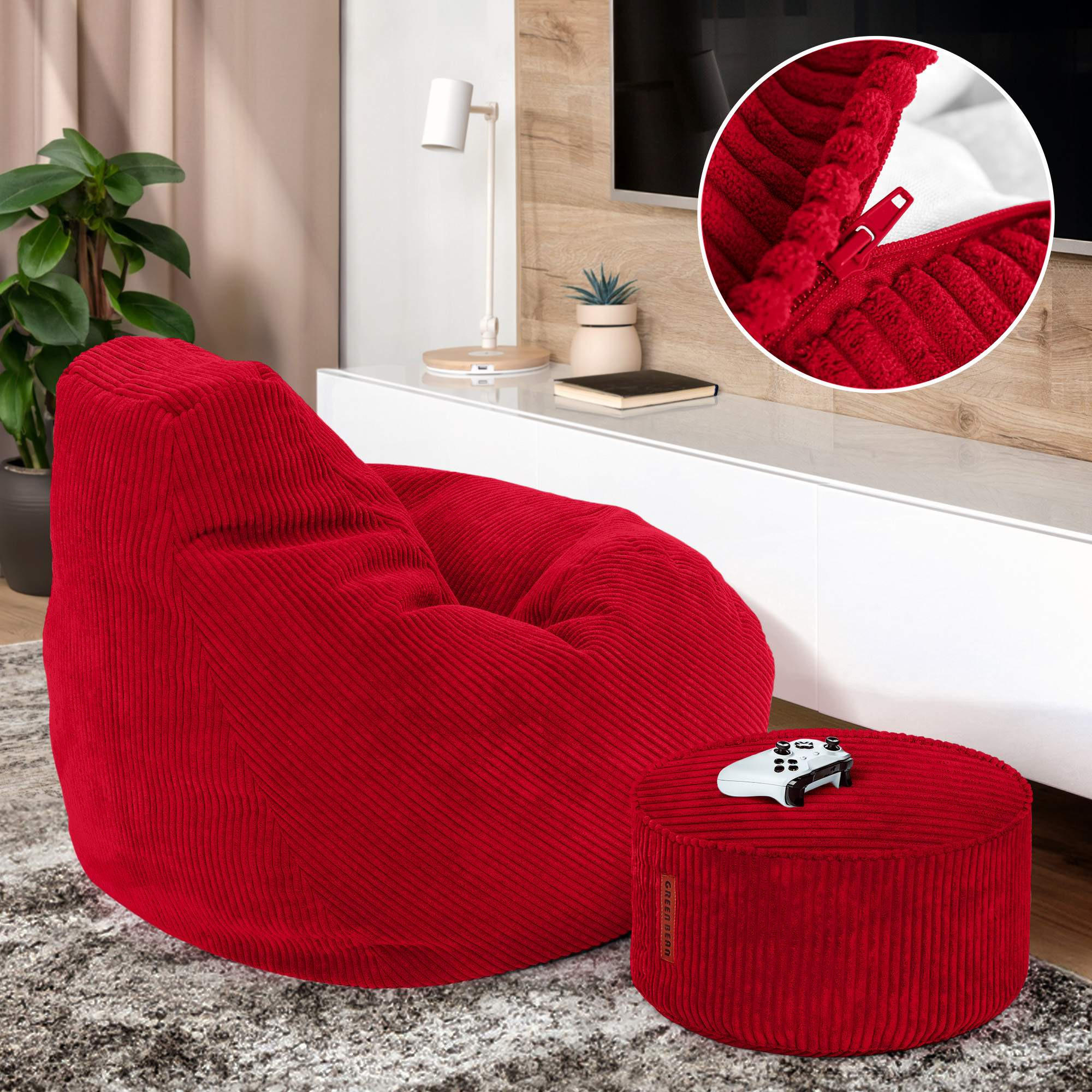 Thumbnail - Green Bean Lounge-Sitzsack, Rot, Textil, Oval, 80x90x90 cm, Hergestellt in Deutschland, Wohnzimmer, Hocker, Sitzsäcke, X...