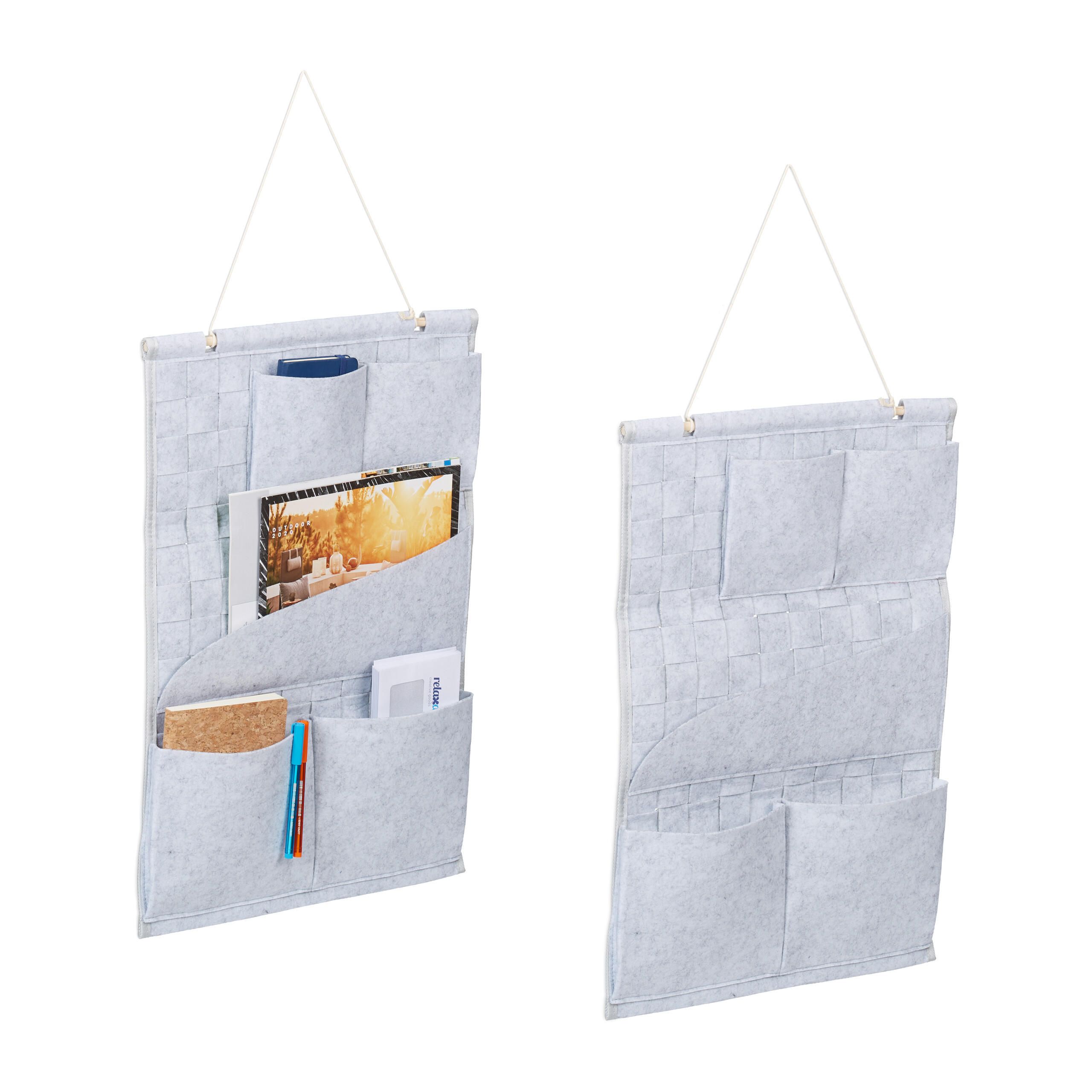 2XHÄNGEORGANIZER - Grau, Holz/Textil (41/60/3cm) - Relaxdays