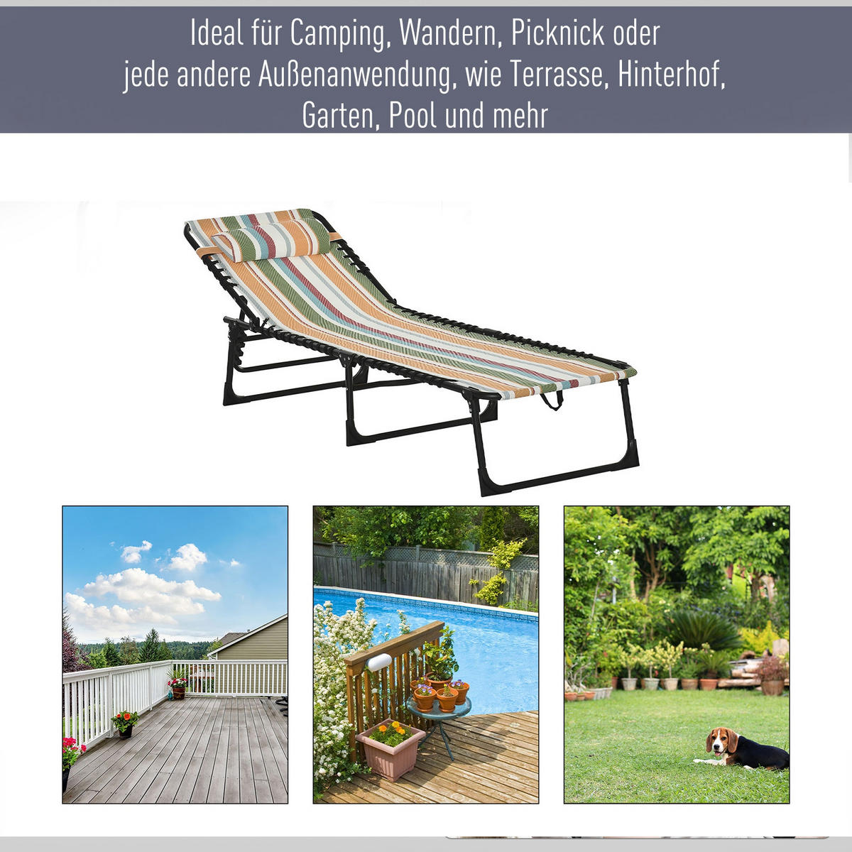 SONNENLIEGE klappbar, 4-stufige Rückenlehne - Multicolor, Metall (58/30/189cm) - Outsunny