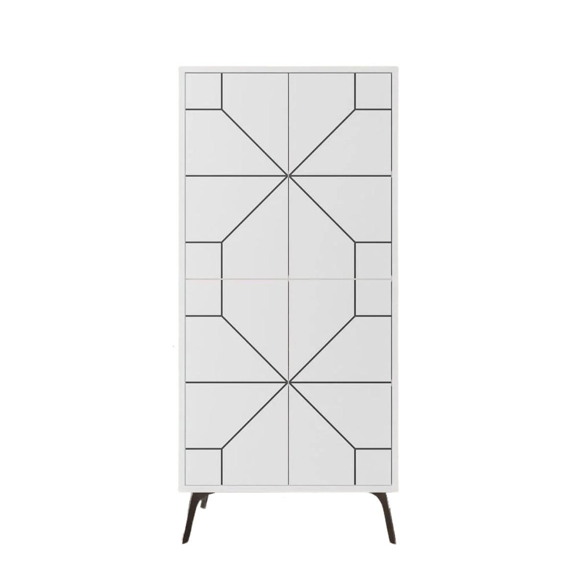 HIGHBOARD mit 4 weißen Türen und schwarzen Dekorationen H136 cm - Dune - Weiß, Holzwerkstoff (35.6/136/62.6cm) - Calicosy