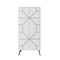 HOHER Buffetschrank mit 4 weißen Türen und schwarzen Dekorationen H136 cm - Dune - Weiß, Holzwerkstoff (35.6/136/62.6cm) - Calicosy