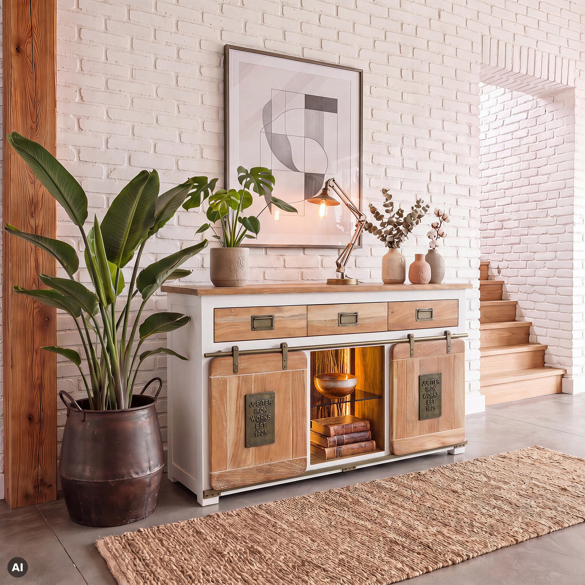 SIDEBOARD Mango / Altholz 150x45x90 weiß lackiert RAILWAY LUX #500 - Weiß, Holz (150/90/45cm) - Massivmoebel24