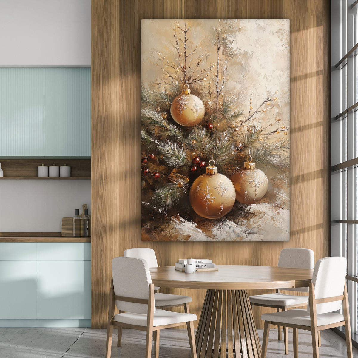 OBRAZ NA PLÁTNĚ Vánoce - ozdoby - béžové - zlaté 90x140 cm - zlatá, textil (90/140cm) - MuchoWow