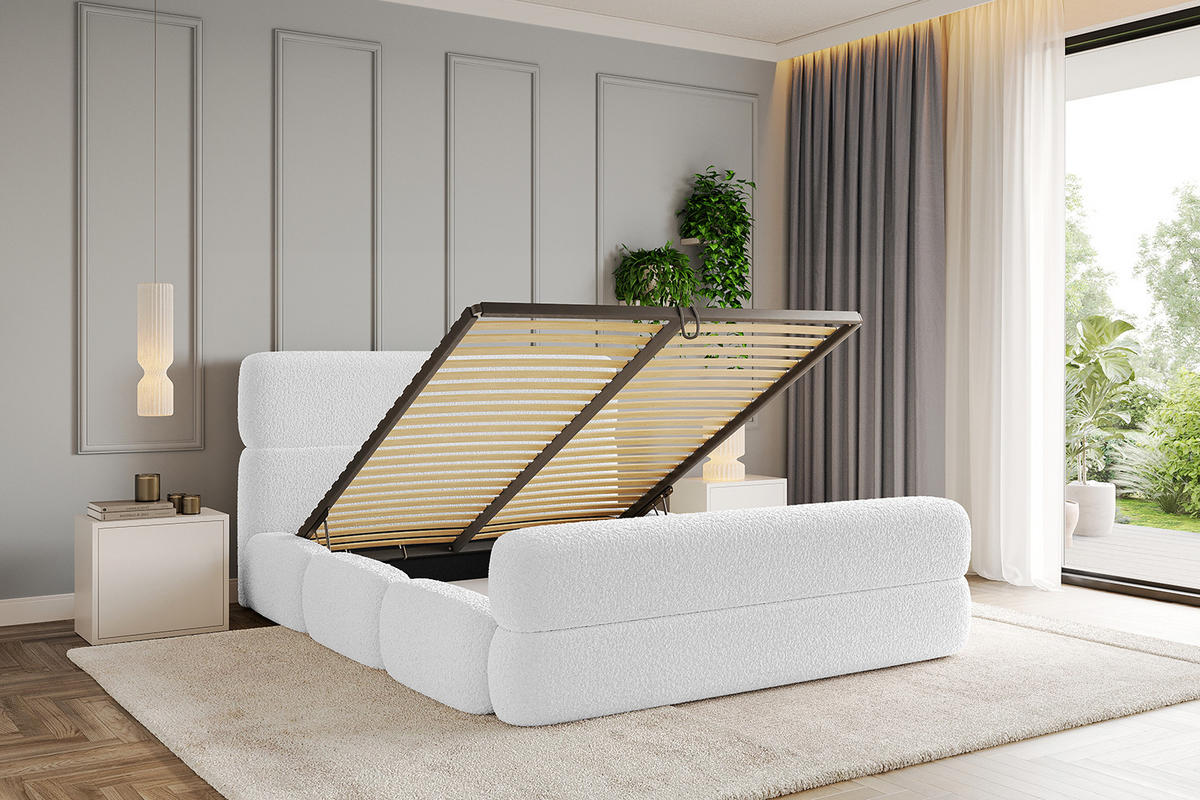 POLSTERBETT mit Bettkasten, Fußteil und Lattenrost, Boxbett ohne Matratze - ELVA-Z 200x200 Weiß - Weiß, Holzwerkstoff/Textil (200/200cm) - ALTDECOR