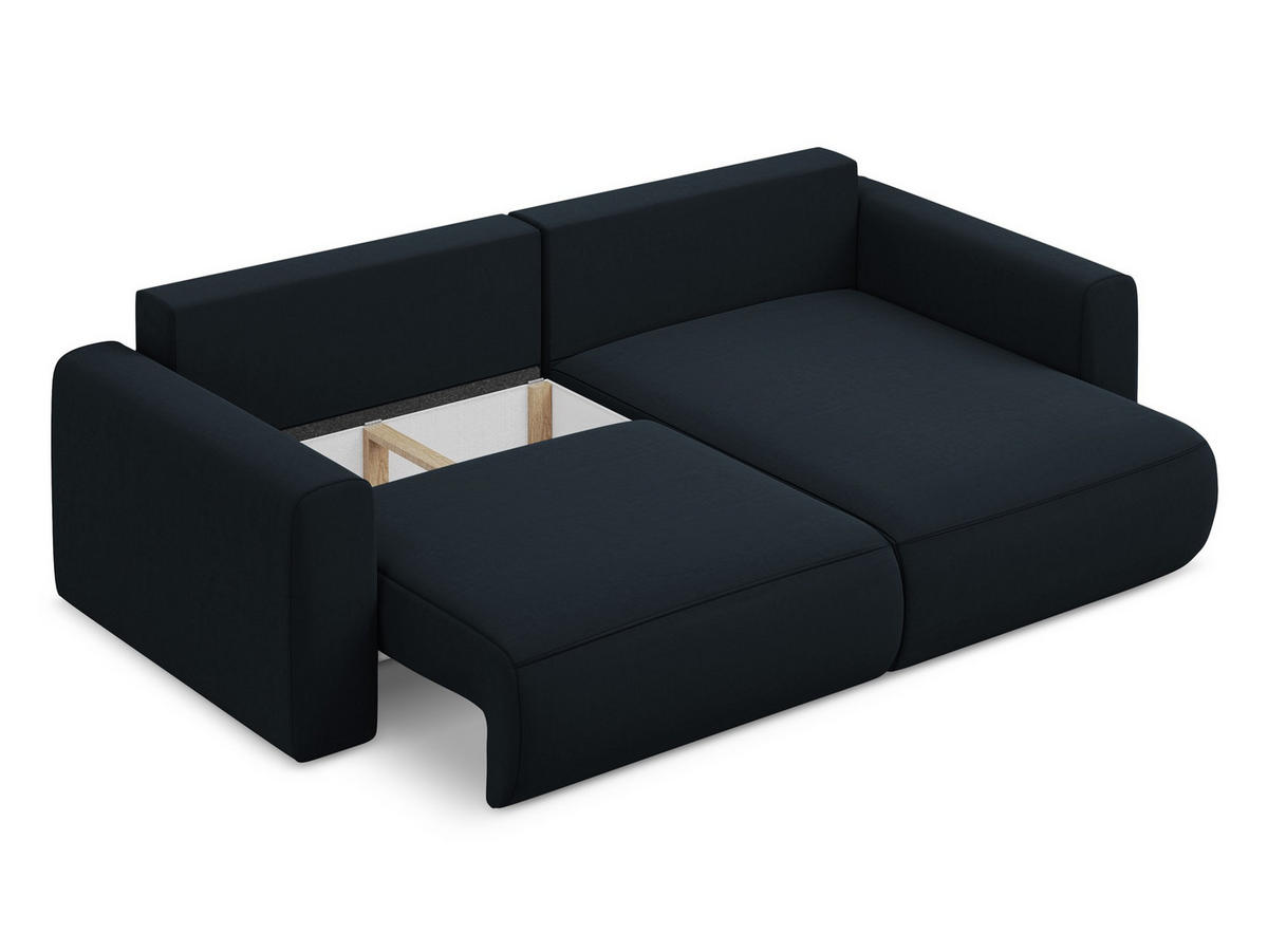 ECKSOFA mit Schlaffunktion Samt Stoff Blau - Blau/Schwarz, Kunststoff/Textil (240/149cm) - Makamii