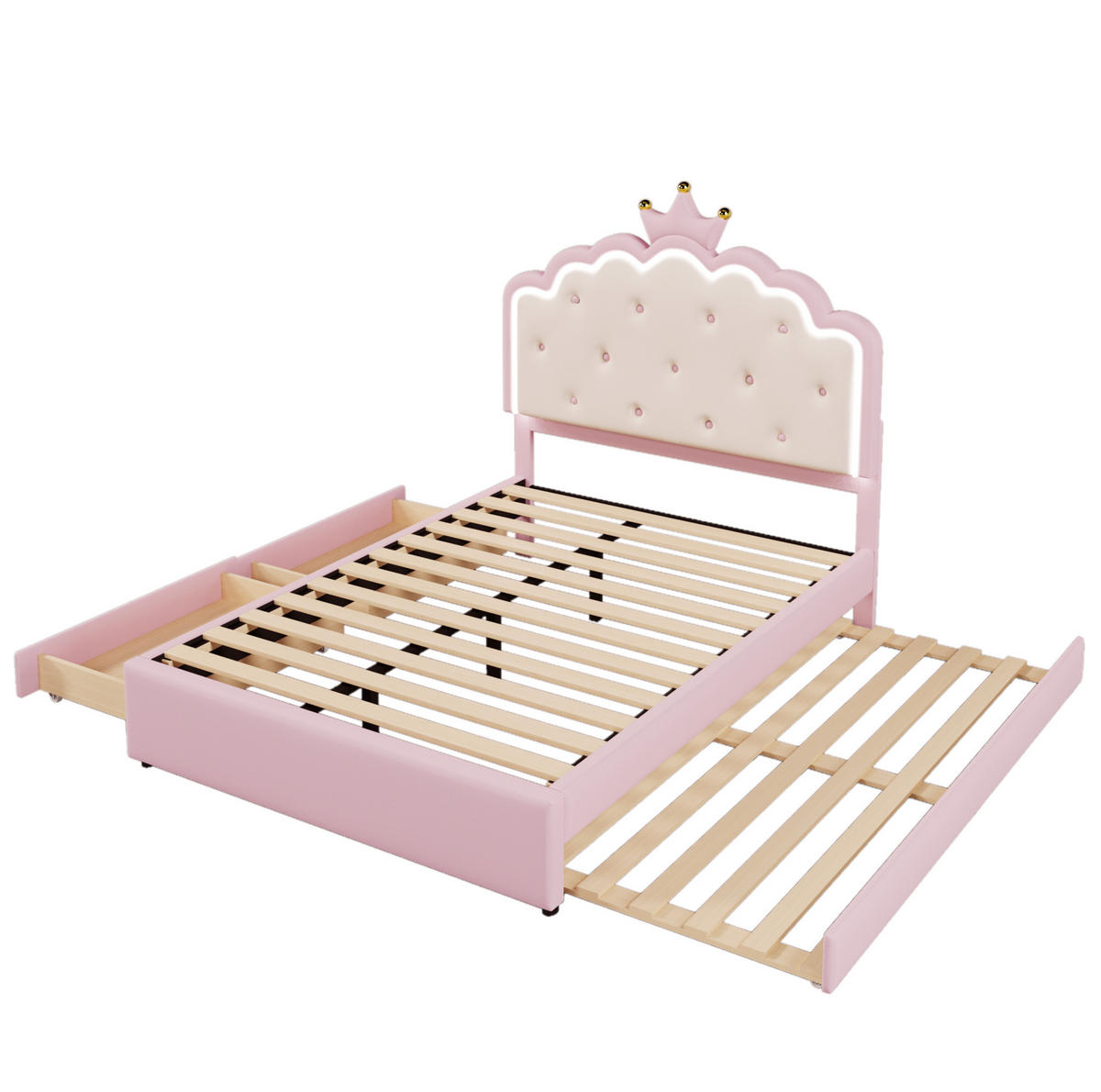 POLSTERBETT mit Ausziehbett und 2 Schubladen 140x200 cm PU Rosa - Pink, Holzwerkstoff (140/200cm) - Beauniv