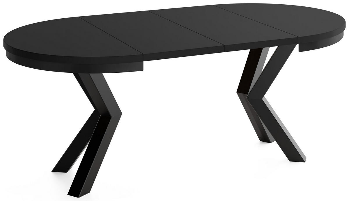 ESSTISCH Clara runder ausziehbarer, Schwarz 100-180/100/76 cm - Schwarz, Holzwerkstoff/Metall (100/180/76cm) - WFL GROUP