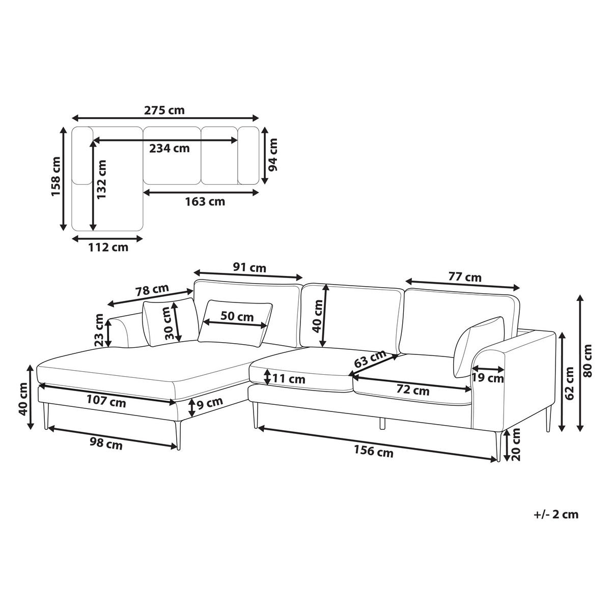 3-SITZER-ECKSOFA Samtstoff Hellgrau linksseitig Flam - Hellgrau, Textil (275/158cm) - Beliani