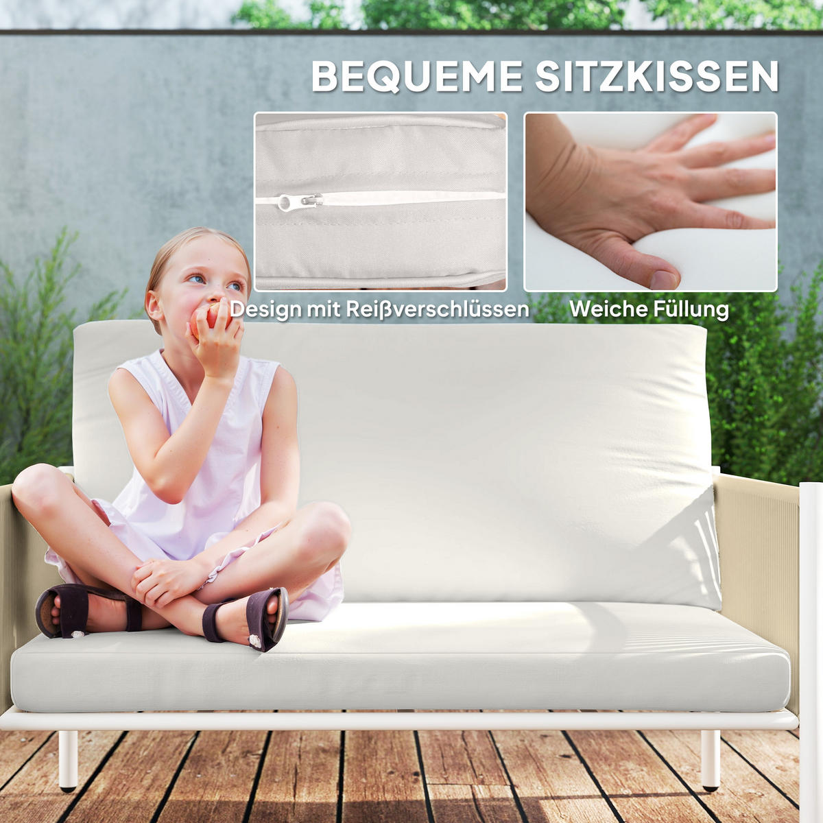GARTENMÖBEL LOUNGE-SET DE-06736 4-teilig, mit Glastisch Braun/Grau - Hellgrau, Kunststoff/Metall - ComfortXL