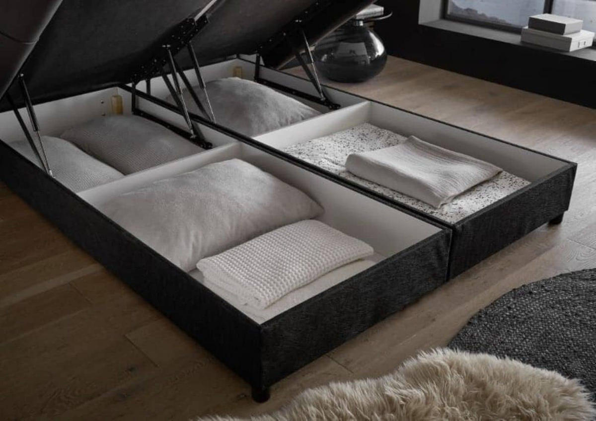 BOXBETT 180x200 Kunstleder inkl. Matratze und Bettkasten - Schwarz, Leder/Holz (180/200cm) - ed exciting design