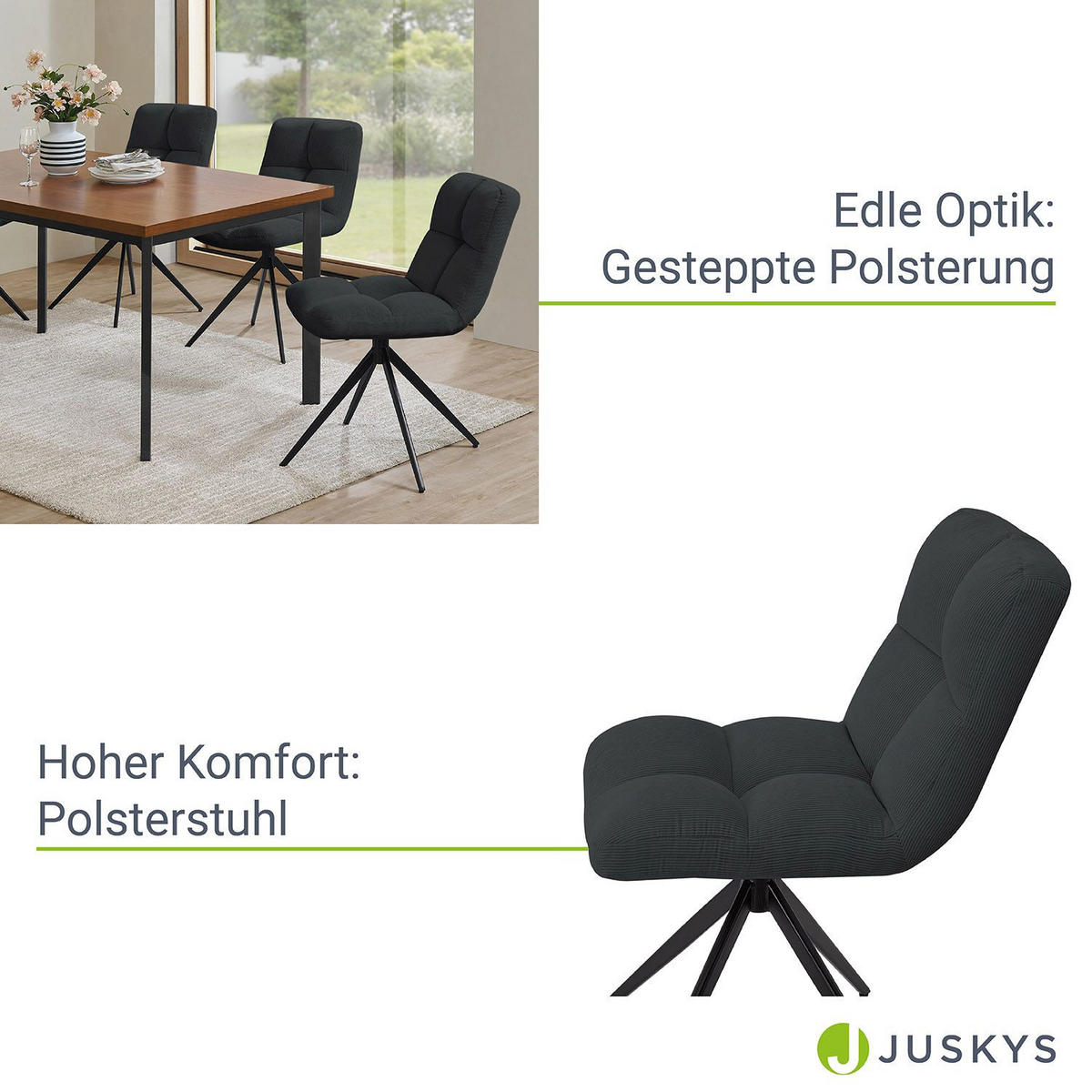 DREHSTUHL Dallas cord dunkelgrau (2er-Set) - Dunkelgrau, Textil (45/84/45cm) - Juskys