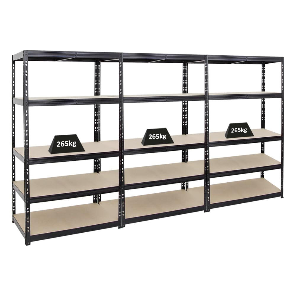 SCHWERLASTREGAL Tiger 3er-Set mit 3x 180x100x60 cm Fachlast 265 kg Schwarz - Silberfarben, Metall (300/180/60cm) - PROREGAL