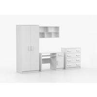 JUGENDZIMMER Elora in Weiß – 4-teiliges Set mit Schreibtisch, Kommode, Wandregal und Schrank – Grifffarbe Weiß - Weiß, Holzwerkstoff (80/200/120cm)