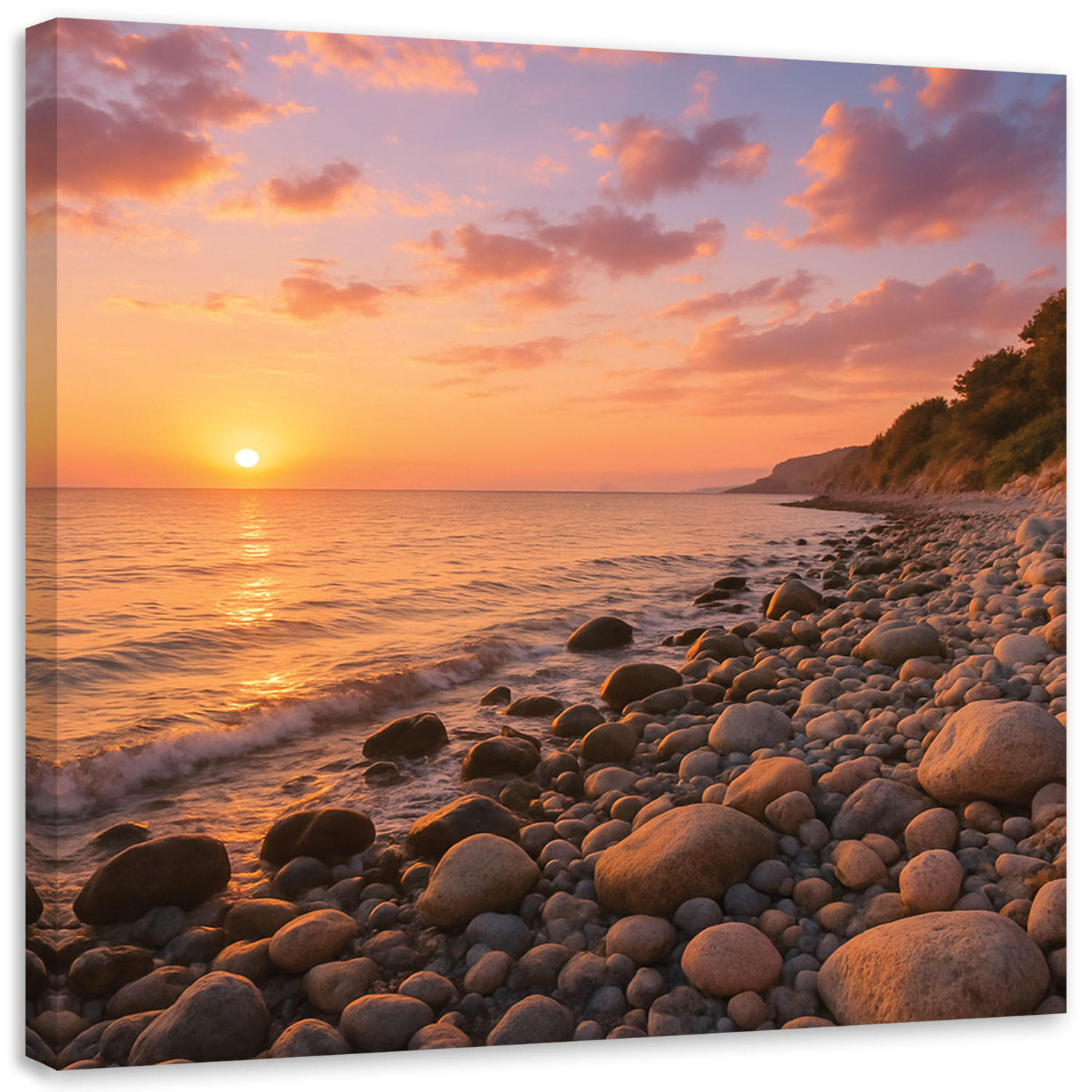LEINWANDBILD Sonnenuntergang Strand Landschaft 50x50cm - Orange, Textil (50/50cm) - Feeby