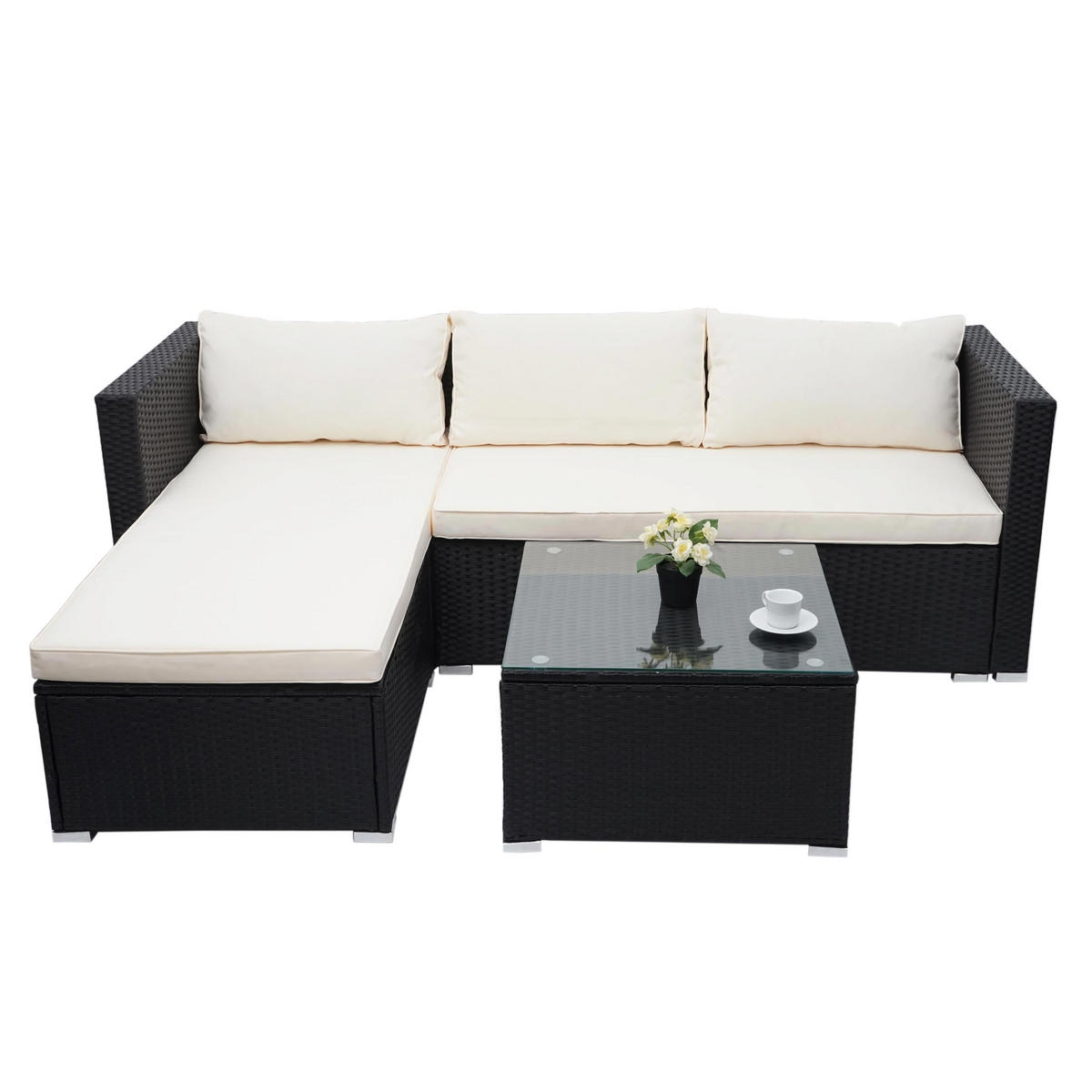 GARTENSET Schwarz Kissen Creme ohne Dekokissen - Schwarz, Metall - PROREGAL