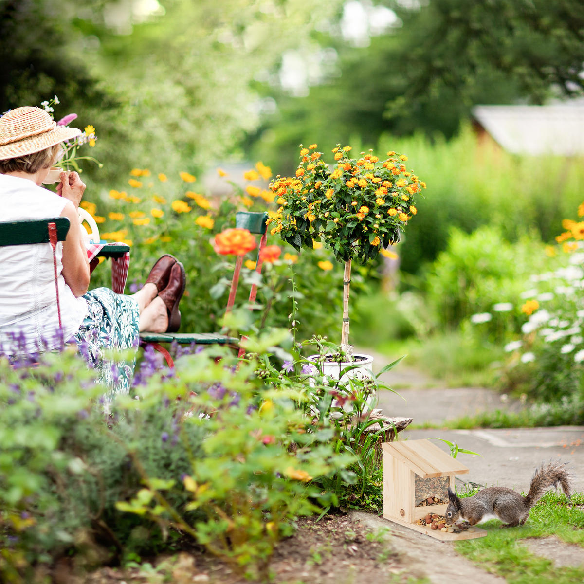 EICHHÖRNCHEN Futterhaus - Hellbraun, Holz (12/17.5/25cm) - Relaxdays