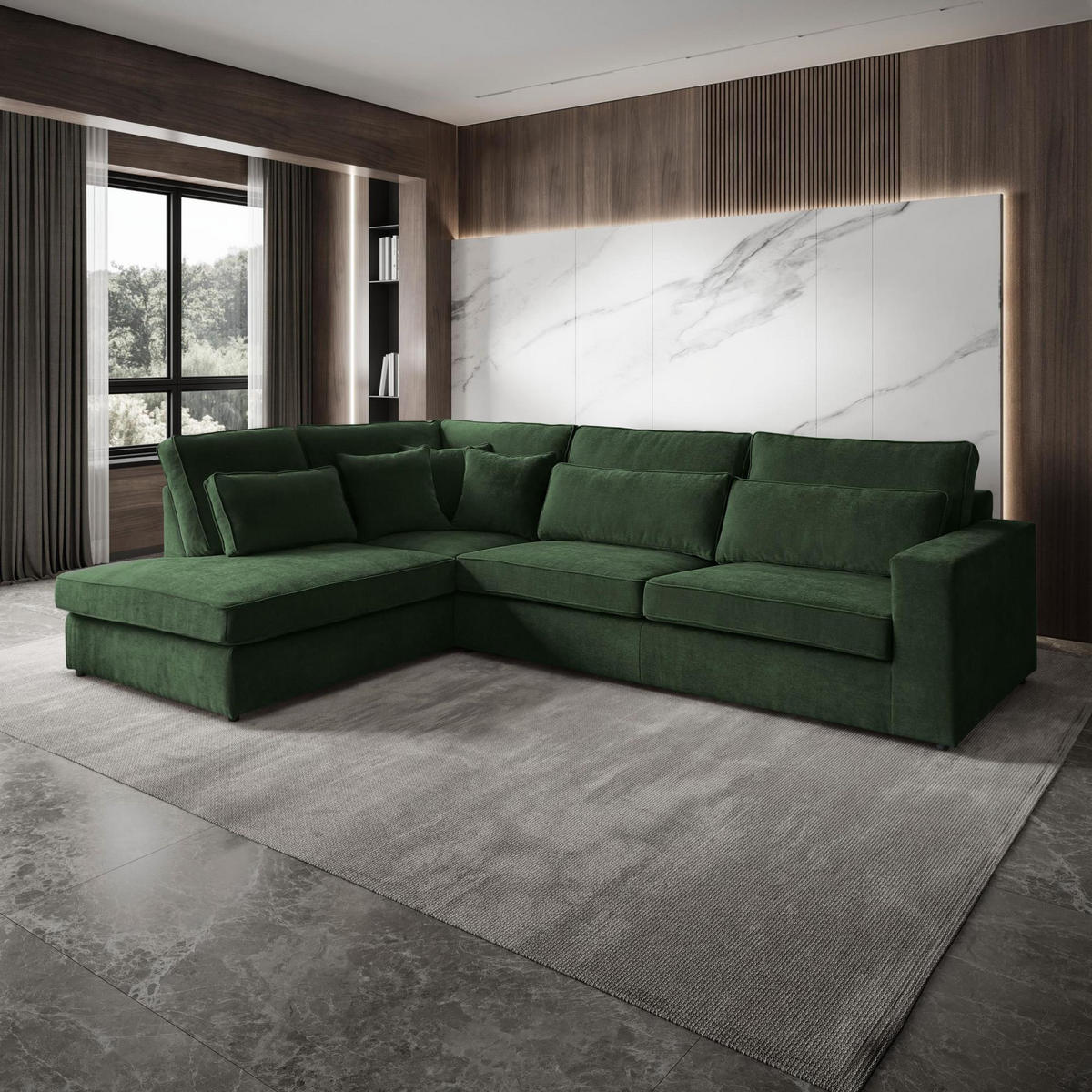 ECKSOFA Parma ohne Schlaffunktion dunkelgrün links - Dunkelgrün/Schwarz, Textil (314/224cm) - Beautysofa