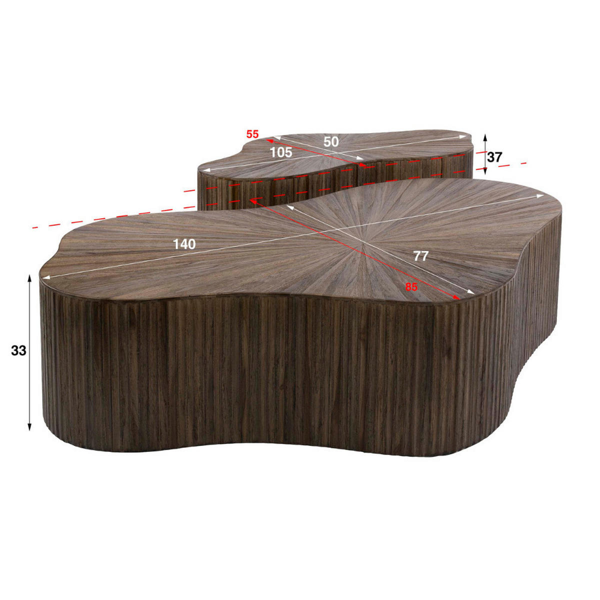 COUCHTISCH-SET VINCENZO GRANDE Organische XL-Blocktische aus Teak - Braun, Holz (68/73/31cm) - alesvelt