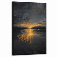 LEINWAND Bilder mit Rahmen - Goldene Reflexion auf dem Wasser - 60x90 - Anthrazit, Textil (60/90cm) - MuchoWow
