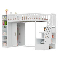 HOCHBETT 90/200 cm in Weiß mit Leiter, Kleiderschrank und Stauraum - Weiß, Holzwerkstoff (90/200cm) - BEAOK