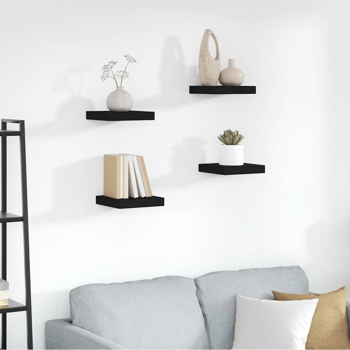 WANDBOARDSET 4-teilig 23/23,5/3,8 cm aus MDF Schwarz - Schwarz, Holzwerkstoff (23.5/3.8/23cm) - vidaXL