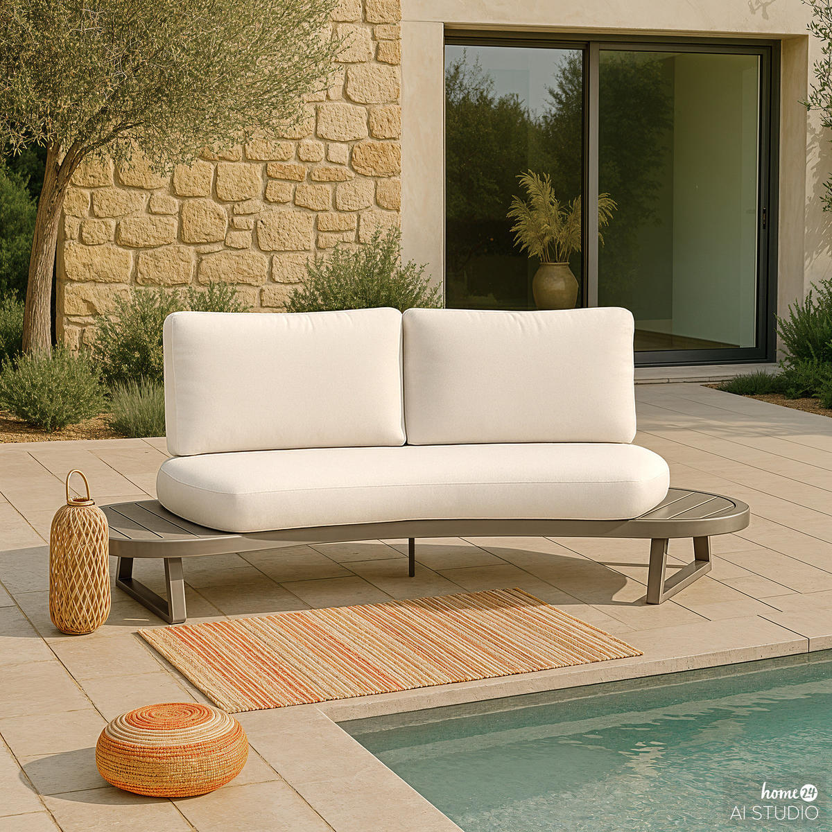LOUNGESOFA - Aluminium / Polyester - Grau - Grau, Holz/Textil (230/64/98cm) - home24