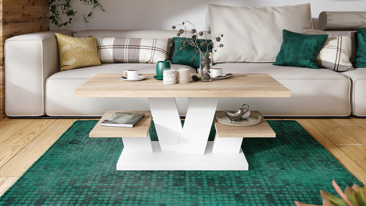 COUCHTISCH rechteckig Sonoma Eiche - Weiß matt 110/60/45 cm - Weiß/Sonoma Eiche, Holzwerkstoff (60/110/45cm) - designimpex