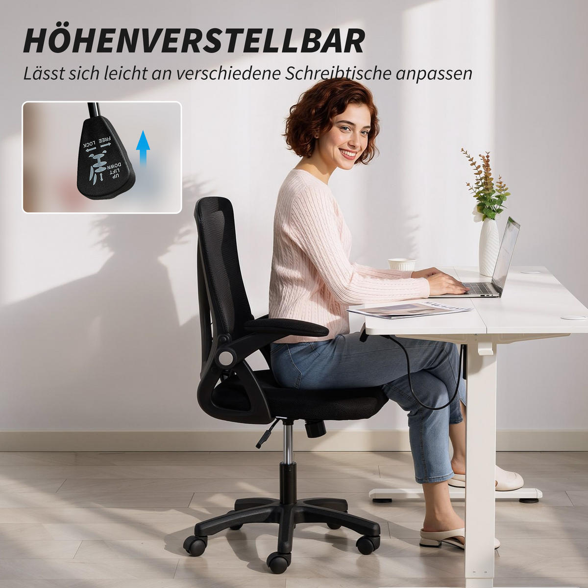 BÜROSTUHL Polyester Schwarz - Schwarz, Kunststoff/Textil (56/103/59.5cm) - HOMCOM