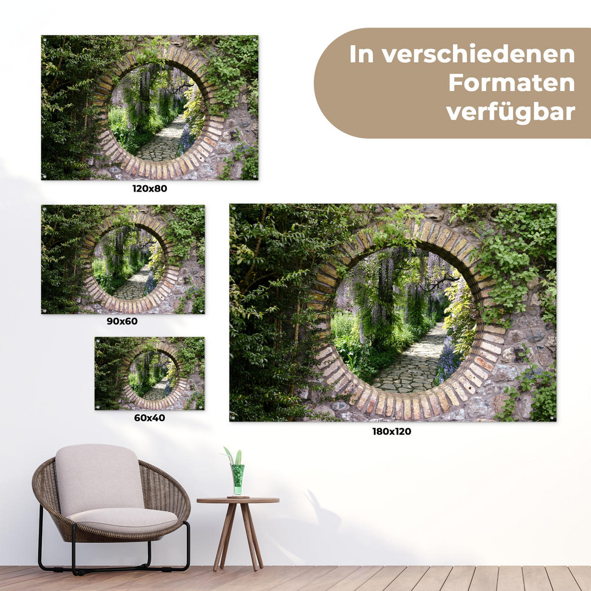 ZAHRADNÍ PLAKÁT Les - Kameny - Průhled - Stezka - Vistárie 90x60 cm - šedohnědá, plast (90/60/0.2cm) - OnlyWow