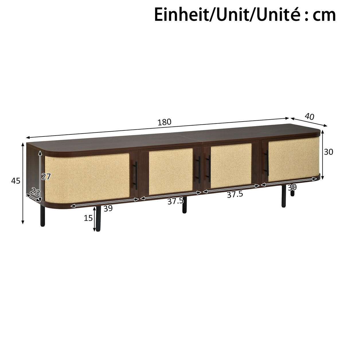 WOHNWAND DE-40152 2-teilig mit Geflechtfront Nussbaum - Walnussfarben, Holzwerkstoff (120/82/40cm) - ComfortXL