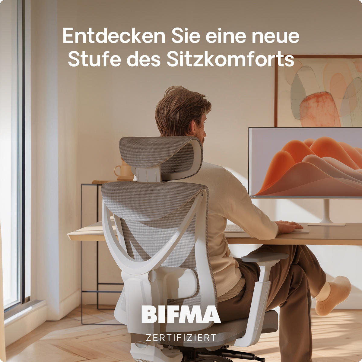 BÜROSTUHL Verstellbarer Ergonomischer SitPro Grau 3-Dimensional Armlehne, Integrierte 5-Wege-Lendenwirbelstütze - Grau, Kunststoff (72/113/67cm) - Desktronic