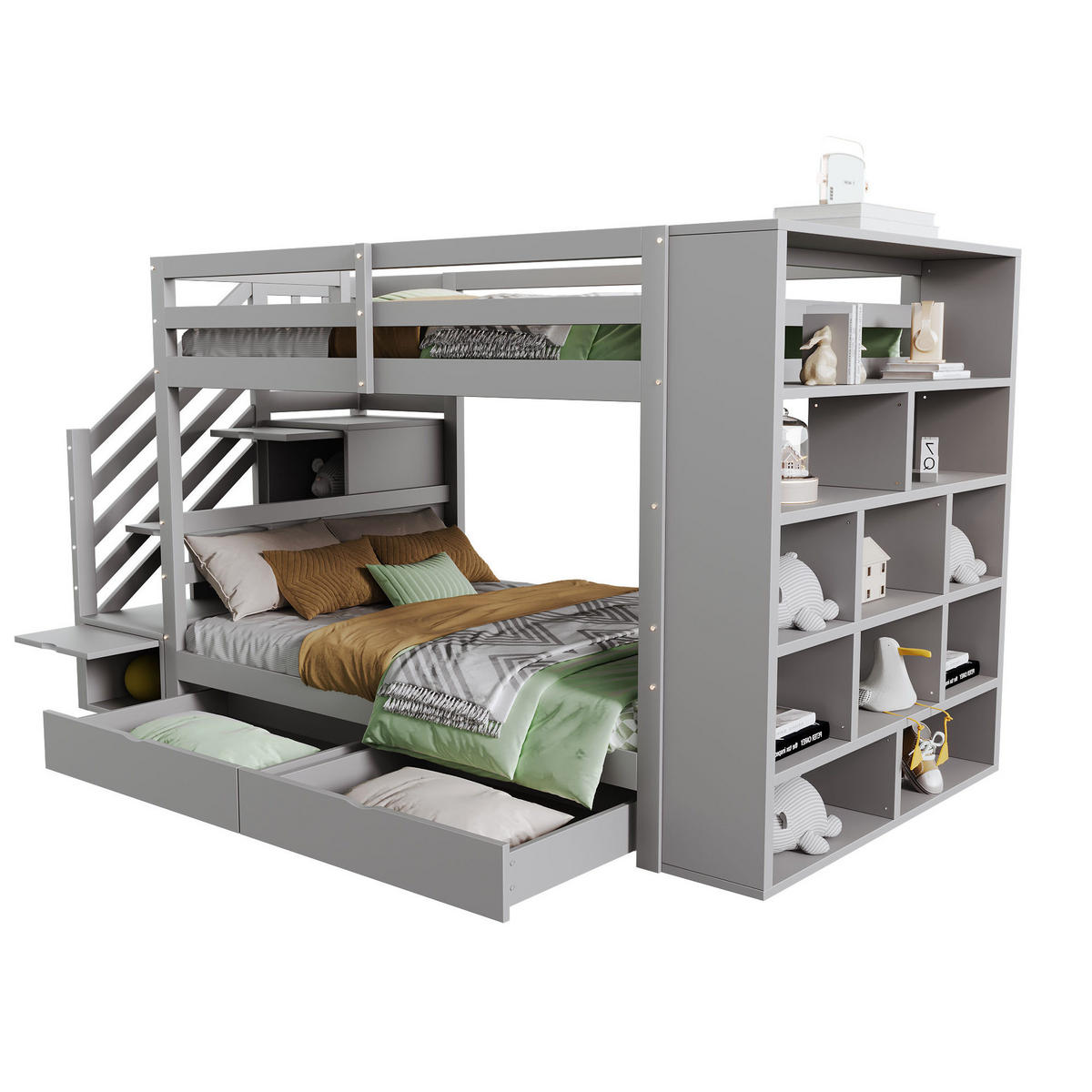 ETAGENBETT 90/200 cm mit Sicherheitstreppe, Stauraum und Lattenrost, Grau - Grau, Holzwerkstoff (90/200cm) - Redom