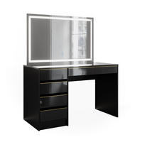 SCHMINKTISCH Sherry Schwarz/Gold 120 cm mit LED-Spiegel - Goldfarben/Schwarz, Holzwerkstoff (120/75/55cm) - Vicco