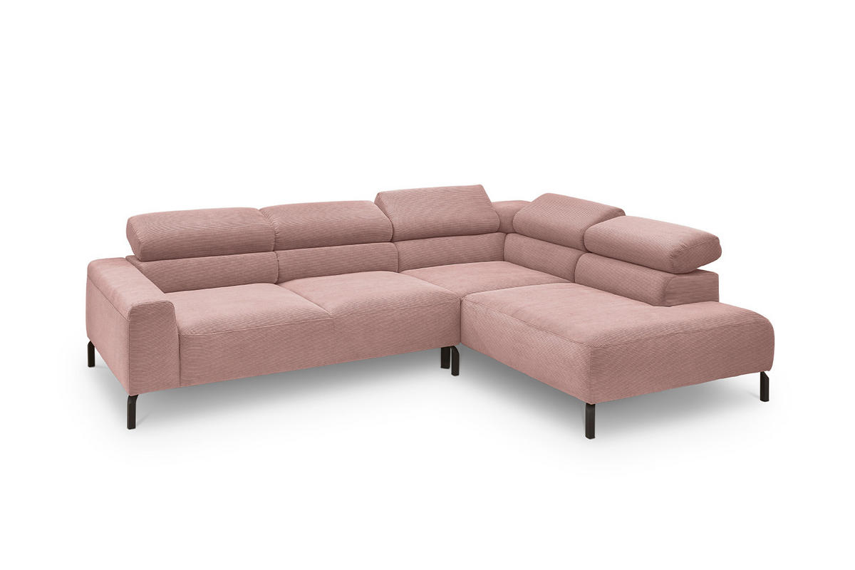 ECKSOFA MIT MOTORISCHEM SITZVORZUG DELIA Pink Cord - Pink/Schwarz, Textil/Metall (276/219cm) - KAWOLA