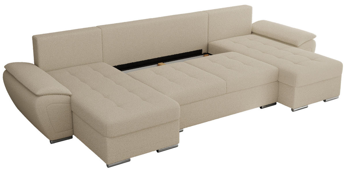 WOHNLANDSCHAFT UMBRIA U Beige Boucle - Beige/Grau, Textil/Metall (336/85/157cm) - MKS