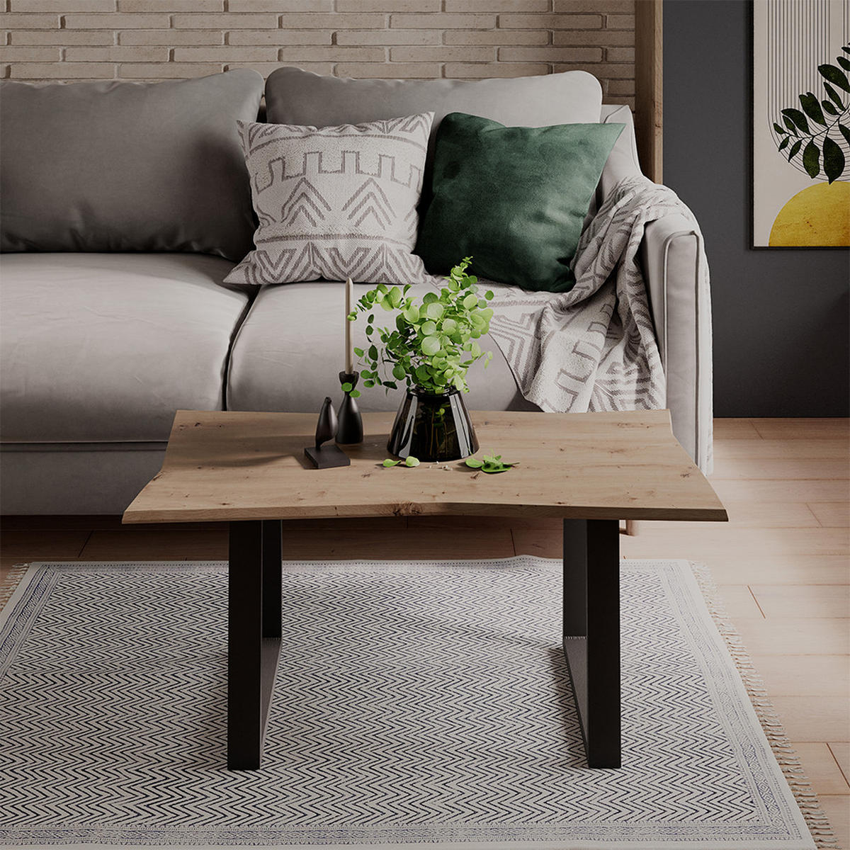 COUCHTISCH Yan Artisan 90 x 50 cm - Hellgrau, Holzwerkstoff (50/90/40cm) - Vicco